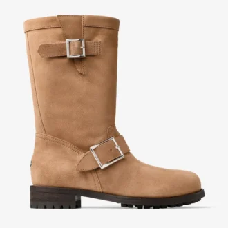 Biker Mid Toffee fluweel suède enkellaarsjes