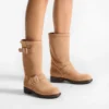 Biker Mid Toffee fluweel suède enkellaarsjes