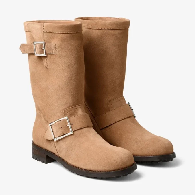 Biker Mid Toffee fluweel suède enkellaarsjes