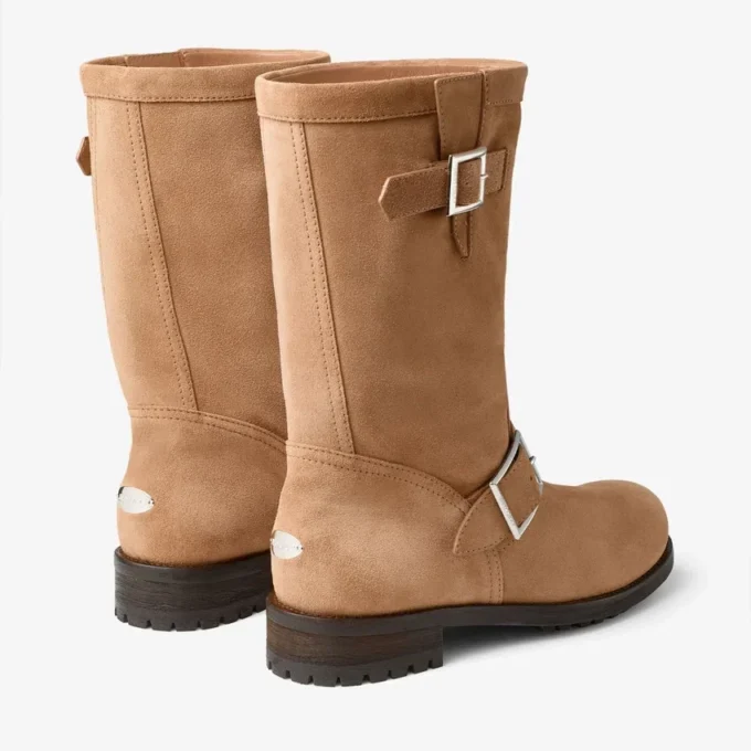 Biker Mid Toffee fluweel suède enkellaarsjes