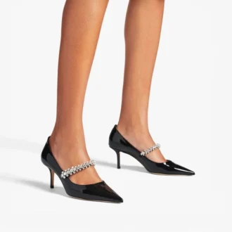 Bing Pump 65 Zwarte lakleren pumps met kristallen