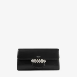 Bing Wallet Chain Zwarte Leren Mini-schoudertas met Kristallen Detail