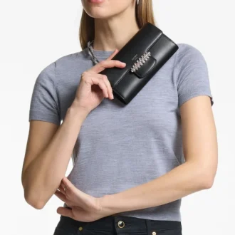 Bing Wallet Chain Zwarte Leren Mini-schoudertas met Kristallen Detail