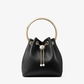 Bon Bon Biker leren zwarte tas met parelsluiting