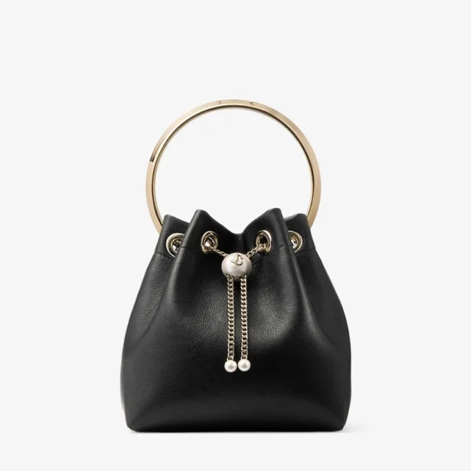 Bon Bon Biker leren zwarte tas met parelsluiting Bon Bon Biker leren zwarte tas met parelsluiting