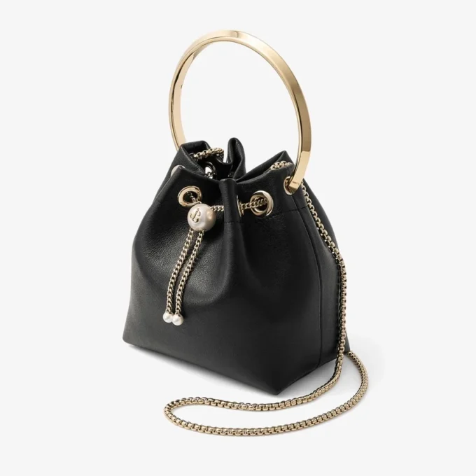 Bon Bon Biker leren zwarte tas met parelsluiting Bon Bon Biker leren zwarte tas met parelsluiting