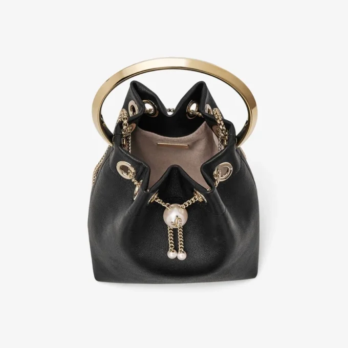 Bon Bon Biker leren zwarte tas met parelsluiting Bon Bon Biker leren zwarte tas met parelsluiting