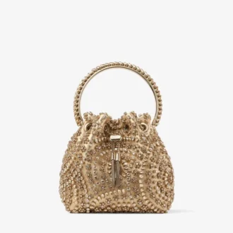 Bon Bon gouden metallic nappa handtas met kristallen borduursel