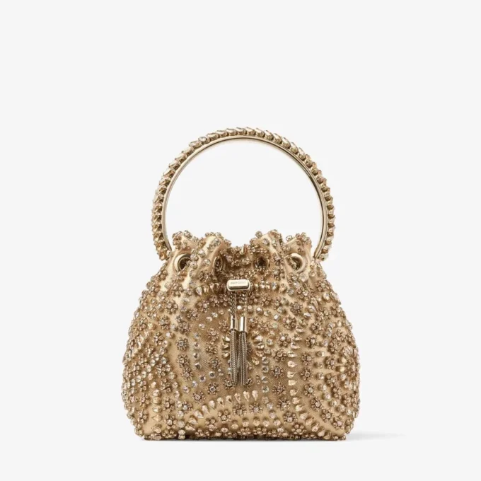 Bon Bon gouden metallic nappa handtas met kristallen borduursel Bon Bon gouden metallic nappa handtas met kristallen borduursel