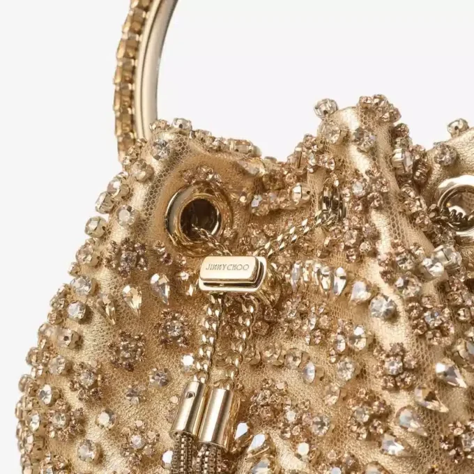 Bon Bon gouden metallic nappa handtas met kristallen borduursel Bon Bon gouden metallic nappa handtas met kristallen borduursel