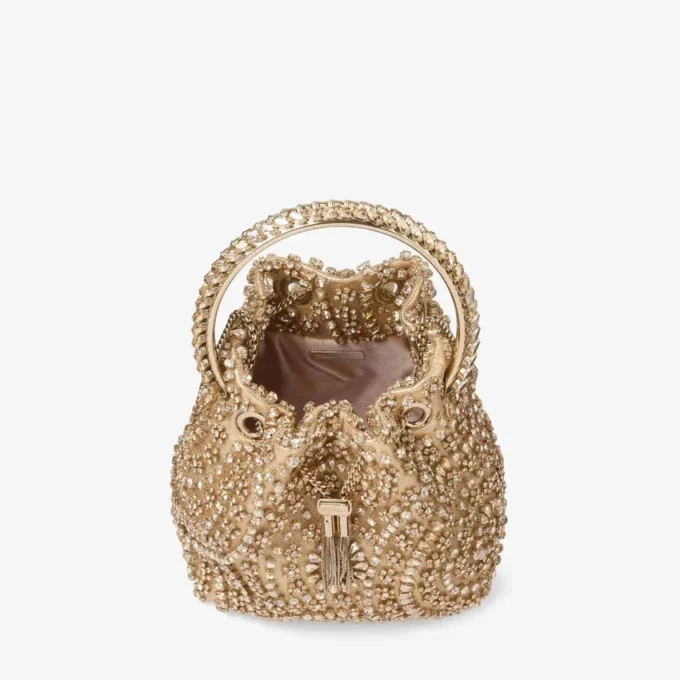 Bon Bon gouden metallic nappa handtas met kristallen borduursel Bon Bon gouden metallic nappa handtas met kristallen borduursel