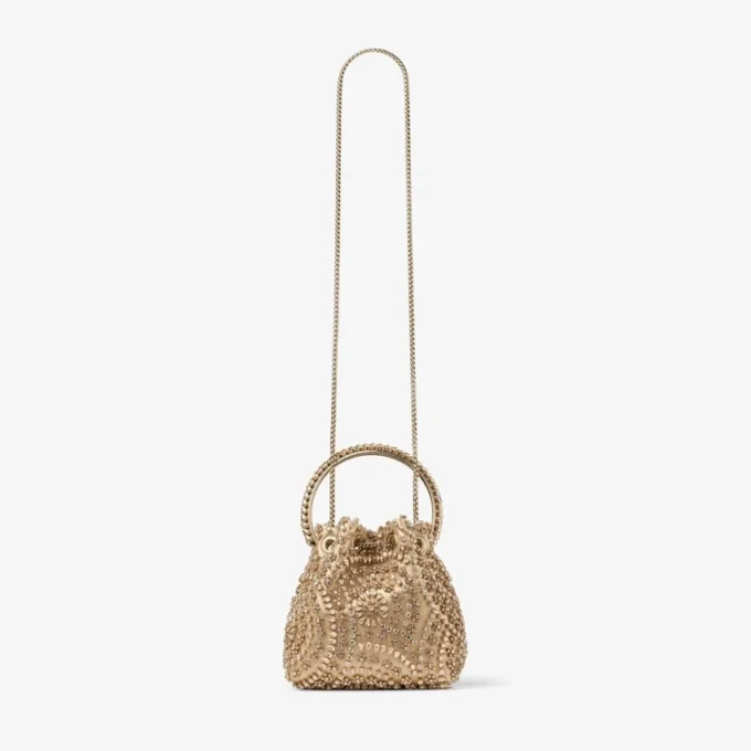 Bon Bon gouden metallic nappa handtas met kristallen borduursel Bon Bon gouden metallic nappa handtas met kristallen borduursel