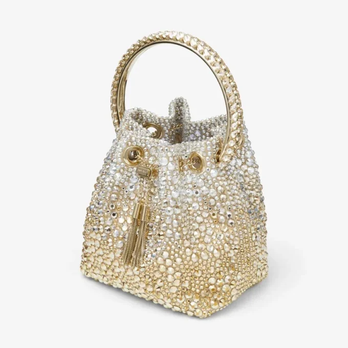 Bon Bon gouden satijnen tas met kristallen Bon Bon gouden satijnen tas met kristallen