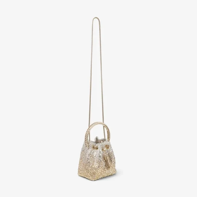Bon Bon gouden satijnen tas met kristallen Bon Bon gouden satijnen tas met kristallen