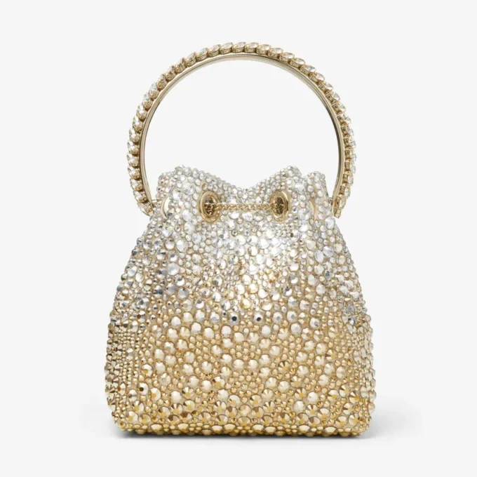 Bon Bon gouden satijnen tas met kristallen Bon Bon gouden satijnen tas met kristallen