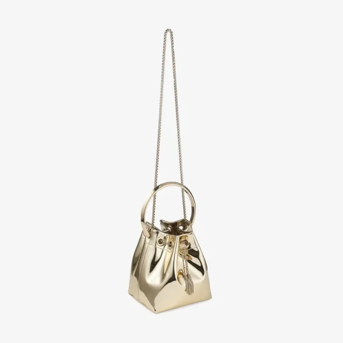 Bon Bon gouden spiegelstof mini-tas met metalen handvat Bon Bon gouden spiegelstof mini-tas met metalen handvat