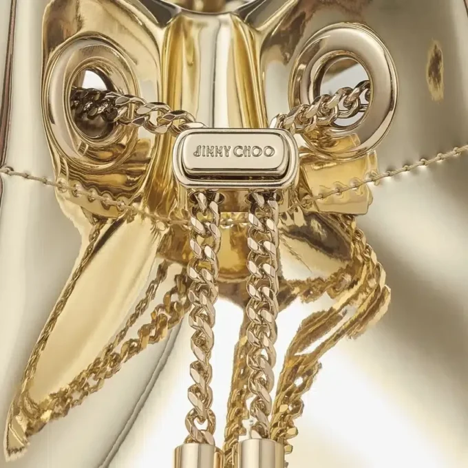 Bon Bon gouden spiegelstof mini-tas met metalen handvat Bon Bon gouden spiegelstof mini-tas met metalen handvat