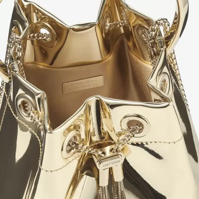 Bon Bon gouden spiegelstof mini-tas met metalen handvat Bon Bon gouden spiegelstof mini-tas met metalen handvat