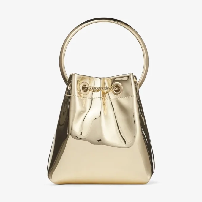 Bon Bon gouden spiegelstof mini-tas met metalen handvat Bon Bon gouden spiegelstof mini-tas met metalen handvat