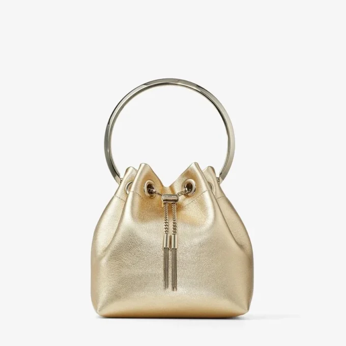 Bon Bon goudkleurige metallic nappa tas met metalen handvat Bon Bon goudkleurige metallic nappa tas met metalen handvat