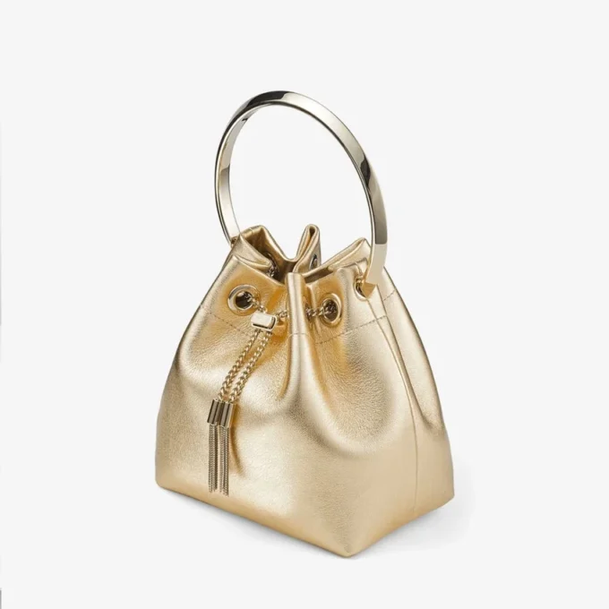 Bon Bon goudkleurige metallic nappa tas met metalen handvat Bon Bon goudkleurige metallic nappa tas met metalen handvat