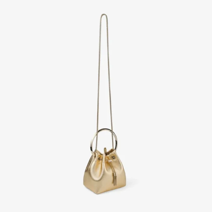 Bon Bon goudkleurige metallic nappa tas met metalen handvat Bon Bon goudkleurige metallic nappa tas met metalen handvat