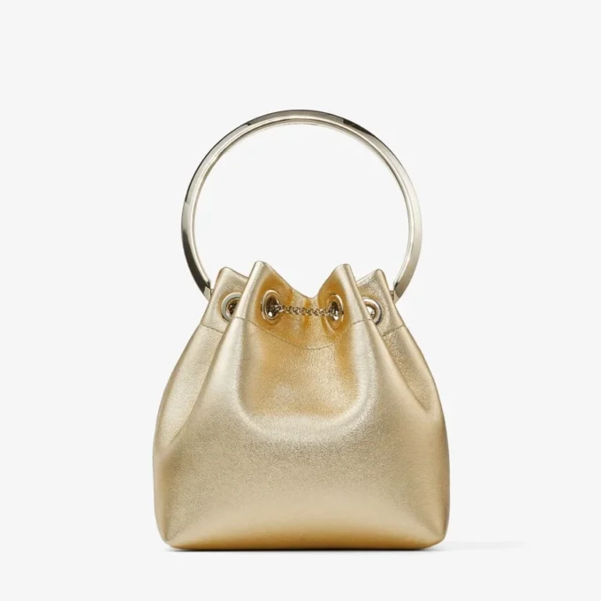 Bon Bon goudkleurige metallic nappa tas met metalen handvat Bon Bon goudkleurige metallic nappa tas met metalen handvat
