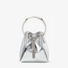 Bon Bon mini-tas van zilverkleurige spiegelstof met metalen handvat Bon Bon mini-tas van zilverkleurige spiegelstof met metalen handvat