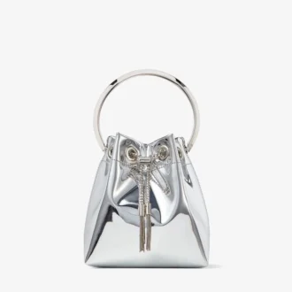 Bon Bon mini-tas van zilverkleurige spiegelstof met metalen handvat