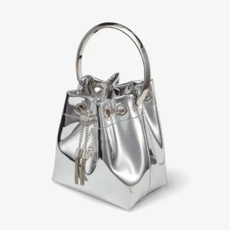 Bon Bon mini-tas van zilverkleurige spiegelstof met metalen handvat