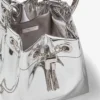 Bon Bon mini-tas van zilverkleurige spiegelstof met metalen handvat Bon Bon mini-tas van zilverkleurige spiegelstof met metalen handvat