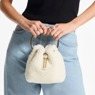 Bon Bon natuurlijke bucket bag met metalen handvat