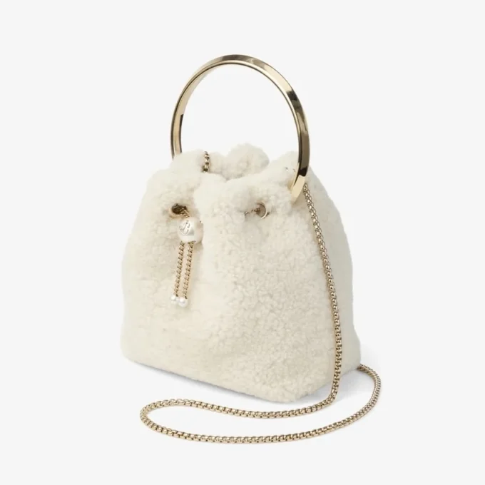 Bon Bon natuurlijke bucket bag met metalen handvat