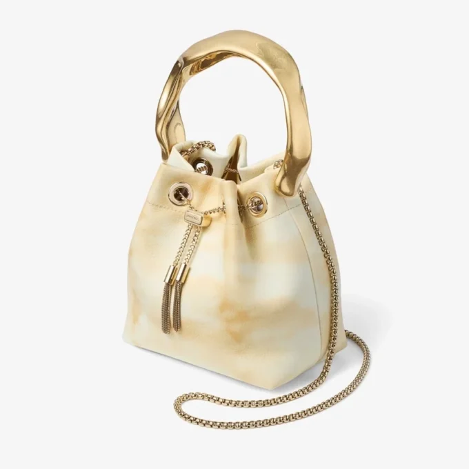Bon Bon natuurlijke mix tie-dye leren bucket bag met gebeeldhouwde handgreep Bon Bon natuurlijke mix tie-dye leren bucket bag met gebeeldhouwde handgreep
