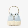 Bon Bon Riviera Blue Mix gespikkeld canvas en rieten bucket bag Bon Bon Riviera Blue Mix gespikkeld canvas en rieten bucket bag