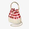 Bon Bon Ruby Red Gingham katoenen stof en rieten bucket bag Bon Bon Ruby Red Gingham katoenen stof en rieten bucket bag