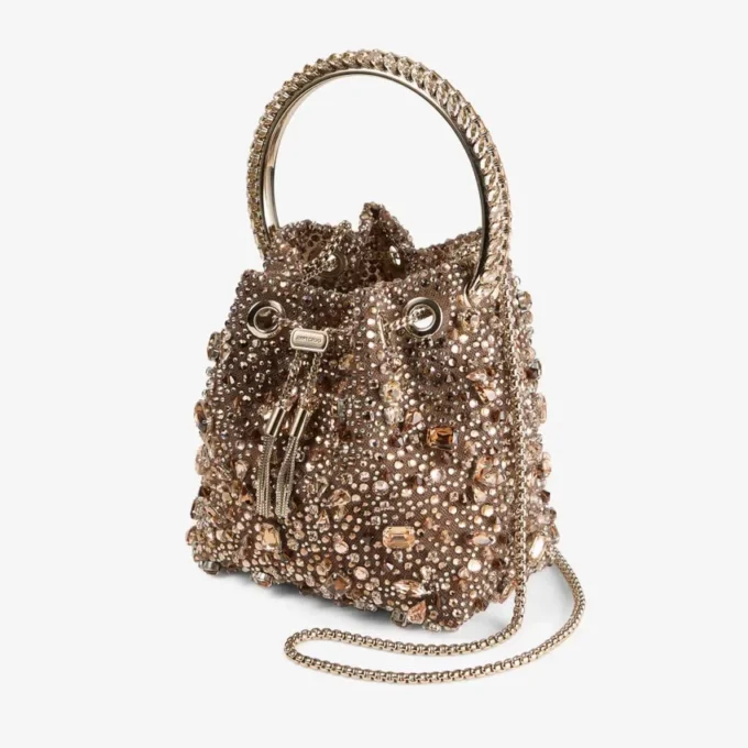 Bon Bon Tan metallic kristallen mesh handtas met kristallen handvat Bon Bon Tan metallic kristallen mesh handtas met kristallen handvat