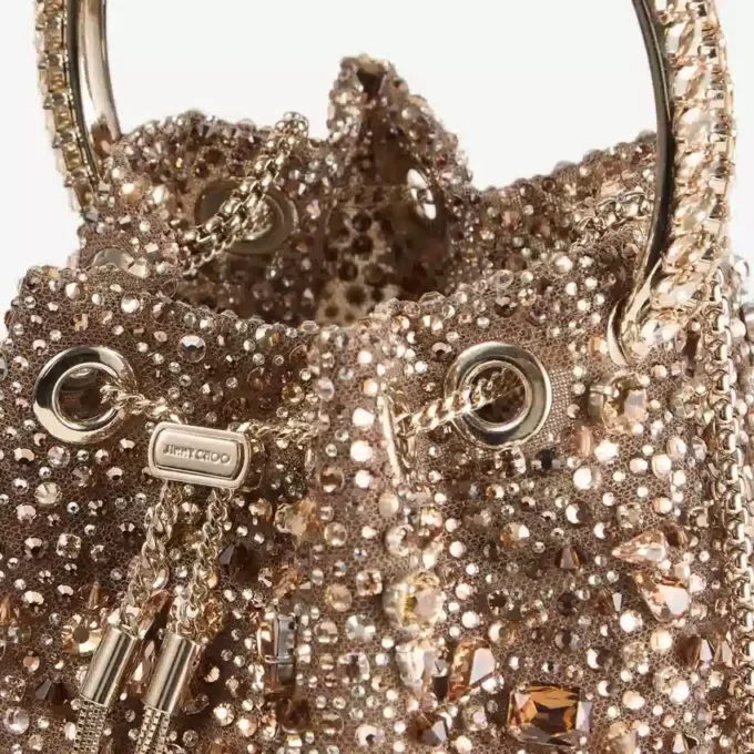 Bon Bon Tan metallic kristallen mesh handtas met kristallen handvat Bon Bon Tan metallic kristallen mesh handtas met kristallen handvat