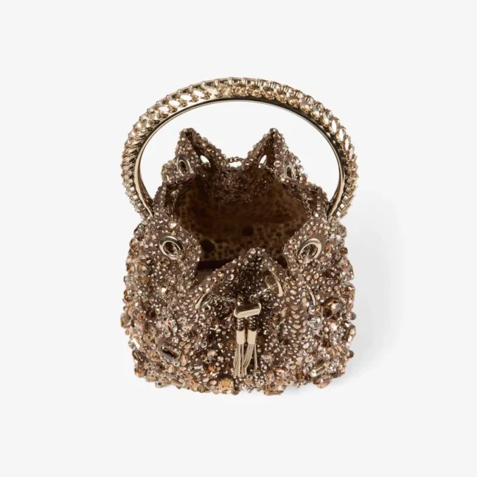 Bon Bon Tan metallic kristallen mesh handtas met kristallen handvat Bon Bon Tan metallic kristallen mesh handtas met kristallen handvat