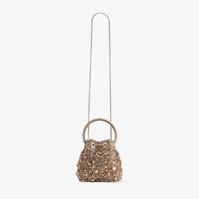 Bon Bon Tan metallic kristallen mesh handtas met kristallen handvat Bon Bon Tan metallic kristallen mesh handtas met kristallen handvat