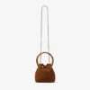 Bon Bon Tan suède bucket bag met kralensluiting en schildpadkleurig handvat Bon Bon Tan suède bucket bag met kralensluiting en schildpadkleurig handvat