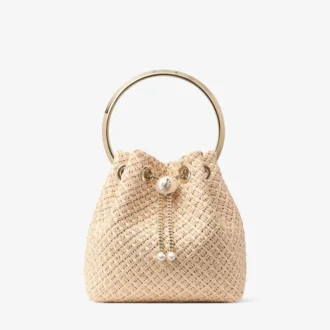 Bon Bon tas van natuurlijk raffia met parelsluiting