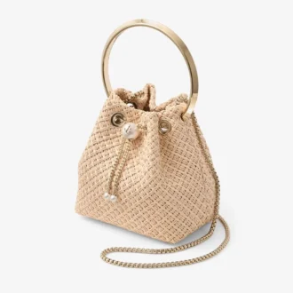 Bon Bon tas van natuurlijk raffia met parelsluiting