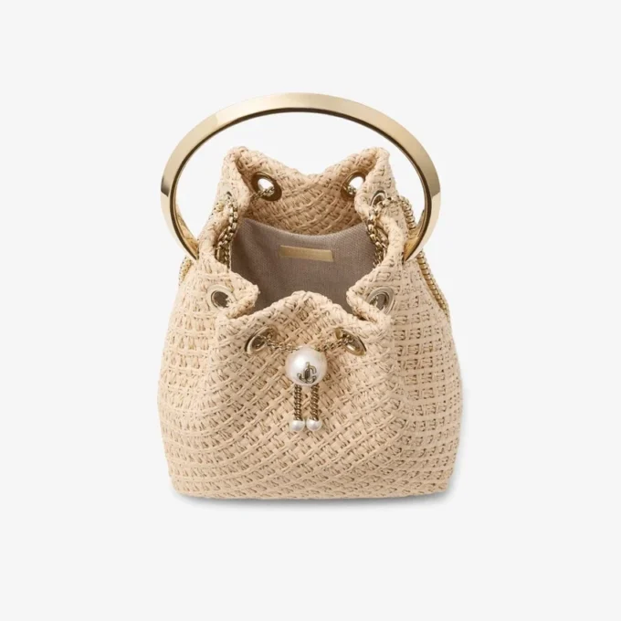 Bon Bon tas van natuurlijk raffia met parelsluiting Bon Bon tas van natuurlijk raffia met parelsluiting