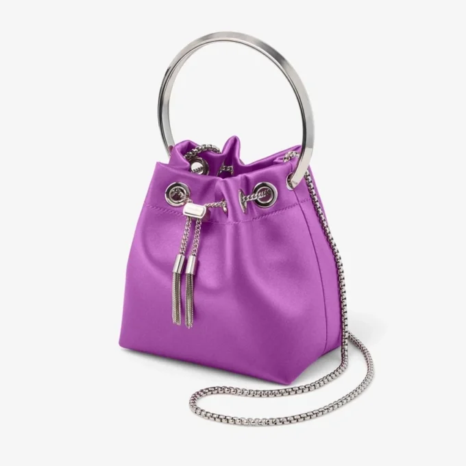 Bon Bon Violet Orchid satijnen handtas met metalen armband