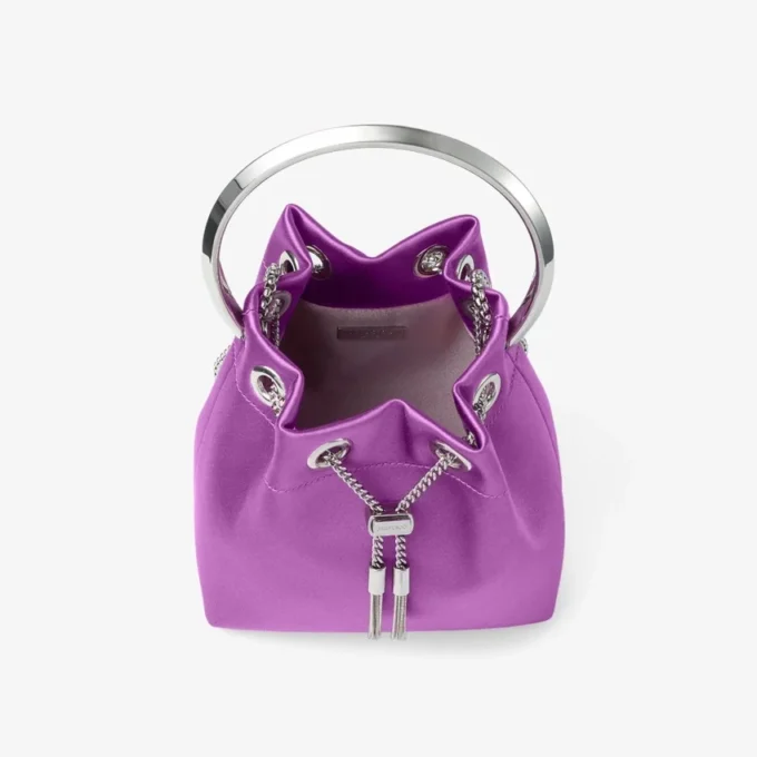 Bon Bon Violet Orchid satijnen handtas met metalen armband