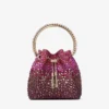 Bon Bon Winter Bloom en Violet Orchid satijnen tas met kristallen Bon Bon Winter Bloom en Violet Orchid satijnen tas met kristallen