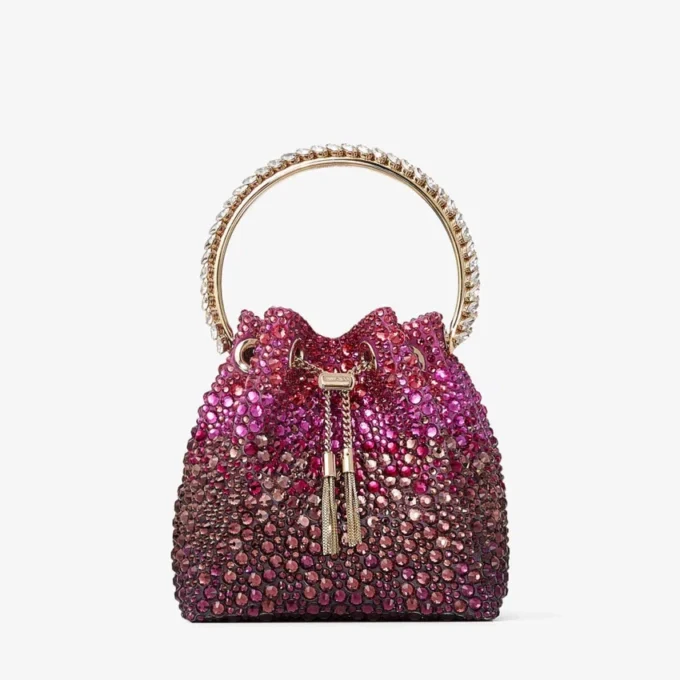 Bon Bon Winter Bloom en Violet Orchid satijnen tas met kristallen Bon Bon Winter Bloom en Violet Orchid satijnen tas met kristallen