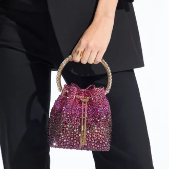 Bon Bon Winter Bloom en Violet Orchid satijnen tas met kristallen