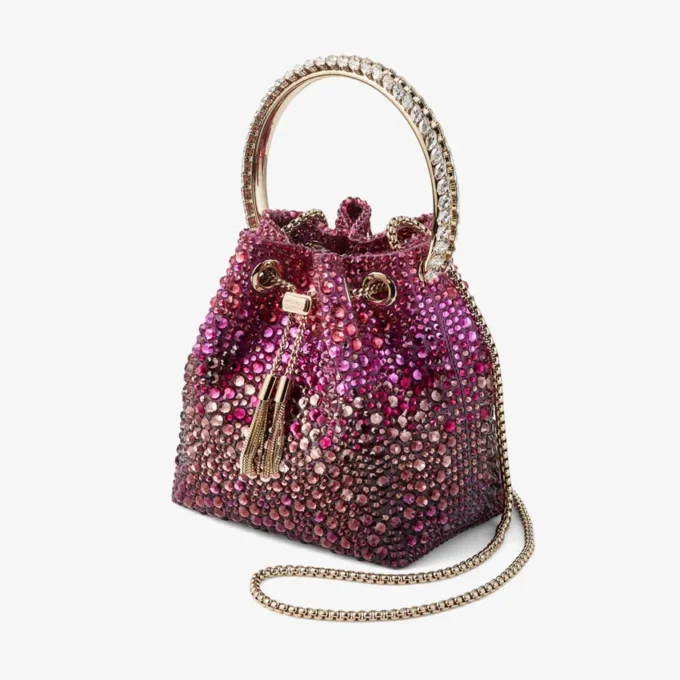 Bon Bon Winter Bloom en Violet Orchid satijnen tas met kristallen Bon Bon Winter Bloom en Violet Orchid satijnen tas met kristallen